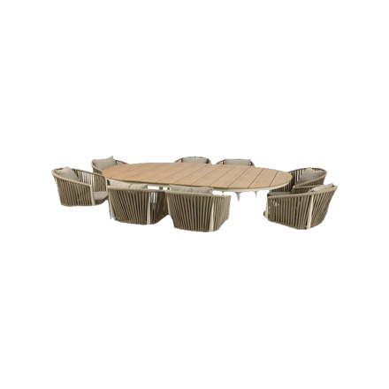 AXI Chay Tuinset met 8 stoelen Houtlook/beige — Gepoedercoat